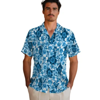 detroit lions hibiscus blooms blue hawaiian shirts fashion forward