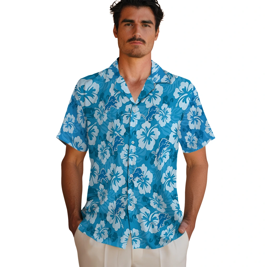 Detroit Lions Hawaiian Shirt - Hibiscus Cluster detroit lions hibiscus cluster blue hawaiian shirts fashion forward