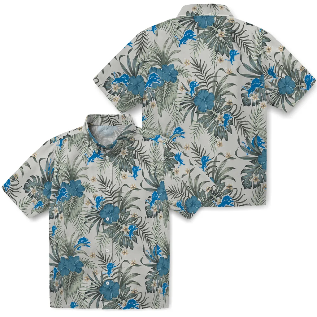 Detroit Lions Hawaiian Shirt - Hibiscus Designs detroit lions hibiscus designs beige hawaiian shirts high quality