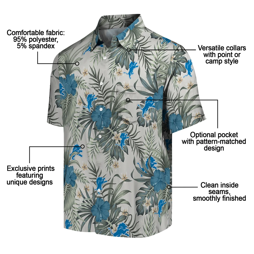 Detroit Lions Hawaiian Shirt - Hibiscus Designs detroit lions hibiscus designs beige hawaiian shirts new arrival