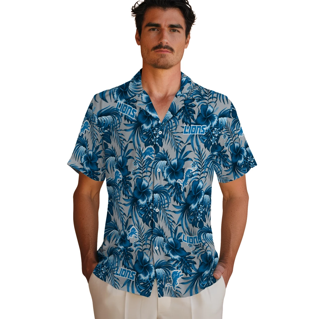 Detroit Lions Hawaiian Shirt - Hibiscus Exotic detroit lions hibiscus exotic blue hawaiian shirts fashion forward