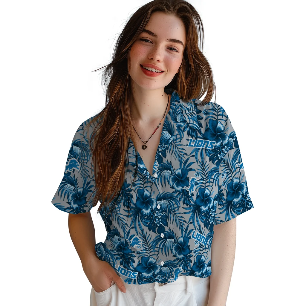 Detroit Lions Hawaiian Shirt - Hibiscus Exotic detroit lions hibiscus exotic blue hawaiian shirts latest model