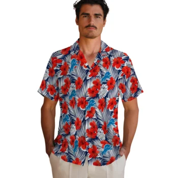 detroit lions hibiscus fiesta red royal blue hawaiian shirts fashion forward