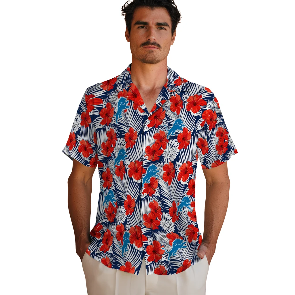 Detroit Lions Hawaiian Shirt - Hibiscus Fiesta detroit lions hibiscus fiesta red royal blue hawaiian shirts fashion forward