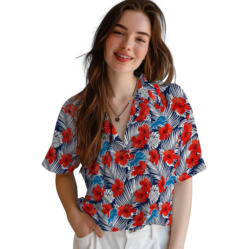 Detroit Lions Hawaiian Shirt - Hibiscus Fiesta detroit lions hibiscus fiesta red royal blue hawaiian shirts latest model