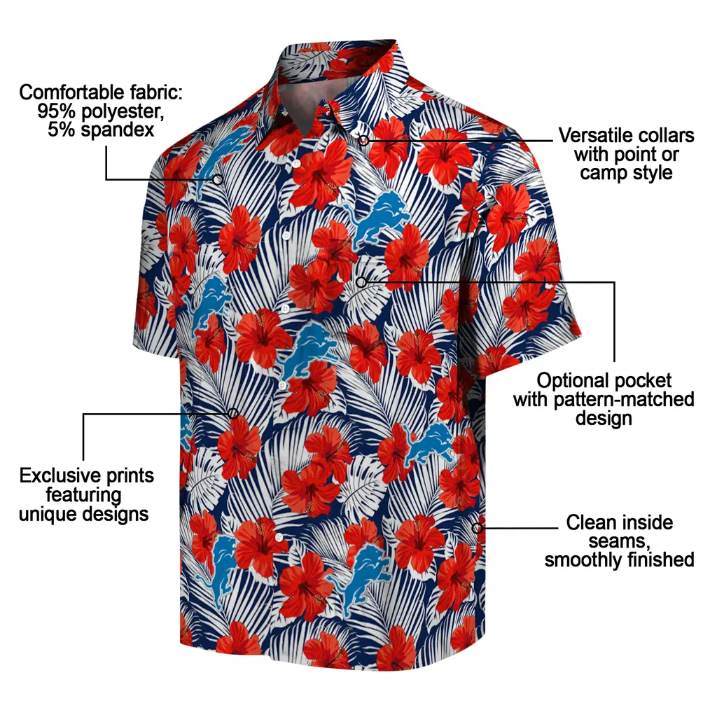 Detroit Lions Hawaiian Shirt - Hibiscus Fiesta detroit lions hibiscus fiesta red royal blue hawaiian shirts new arrival