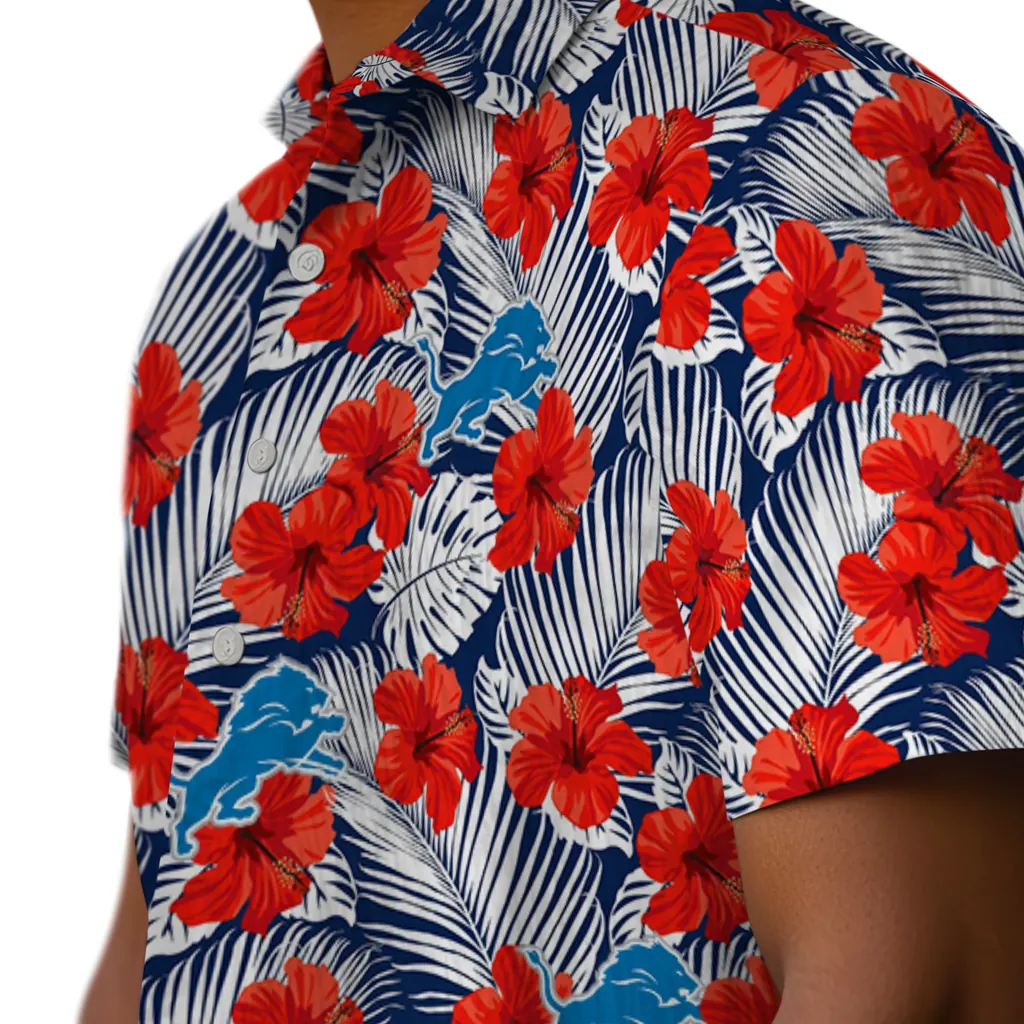 Detroit Lions Hawaiian Shirt - Hibiscus Fiesta detroit lions hibiscus fiesta red royal blue hawaiian shirts trendy