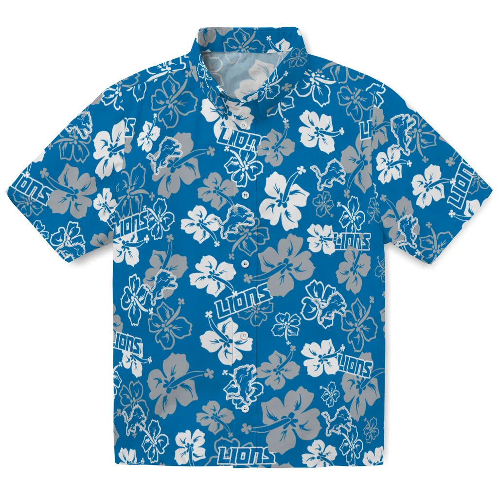 Detroit Lions Hawaiian Shirt - Hibiscus Flower Design detroit lions hibiscus bloom blue hawaiian shirts best selling