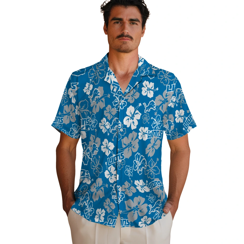 Detroit Lions Hawaiian Shirt - Hibiscus Flower Design detroit lions hibiscus bloom blue hawaiian shirts fashion forward