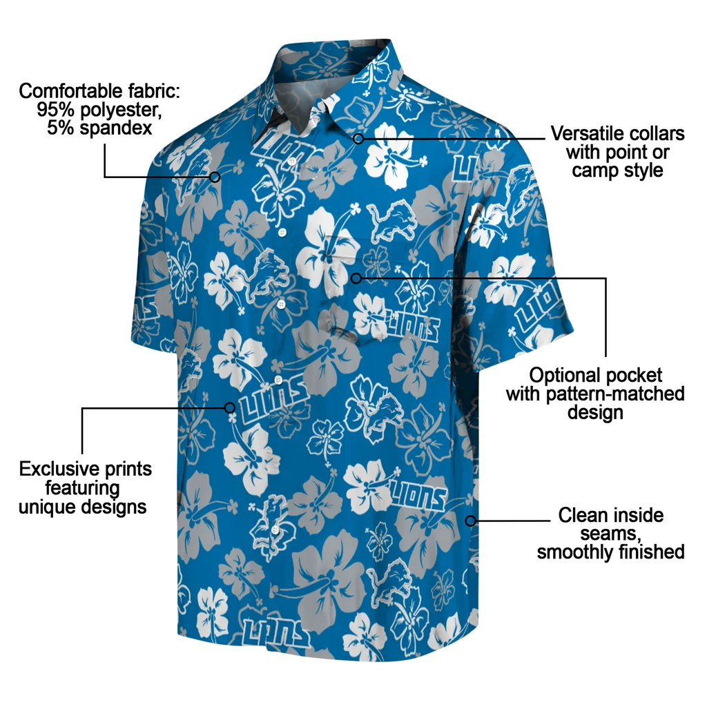 Detroit Lions Hawaiian Shirt - Hibiscus Flower Design detroit lions hibiscus bloom blue hawaiian shirts new arrival