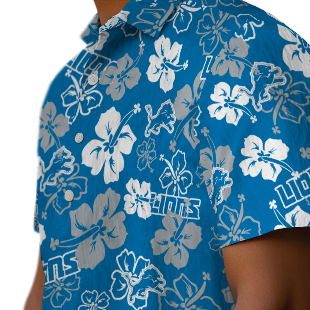 Detroit Lions Hawaiian Shirt - Hibiscus Flower Design detroit lions hibiscus bloom blue hawaiian shirts trendy