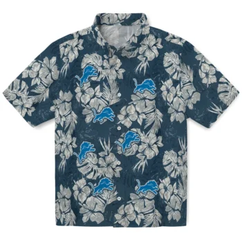 detroit lions hibiscus flowers navy blue hawaiian shirts best selling