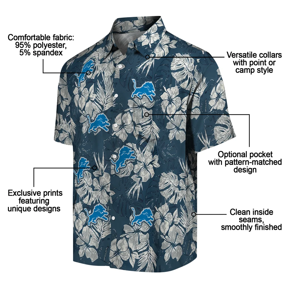 Detroit Lions Hawaiian Shirt - Hibiscus Flowers detroit lions hibiscus flowers navy blue hawaiian shirts new arrival