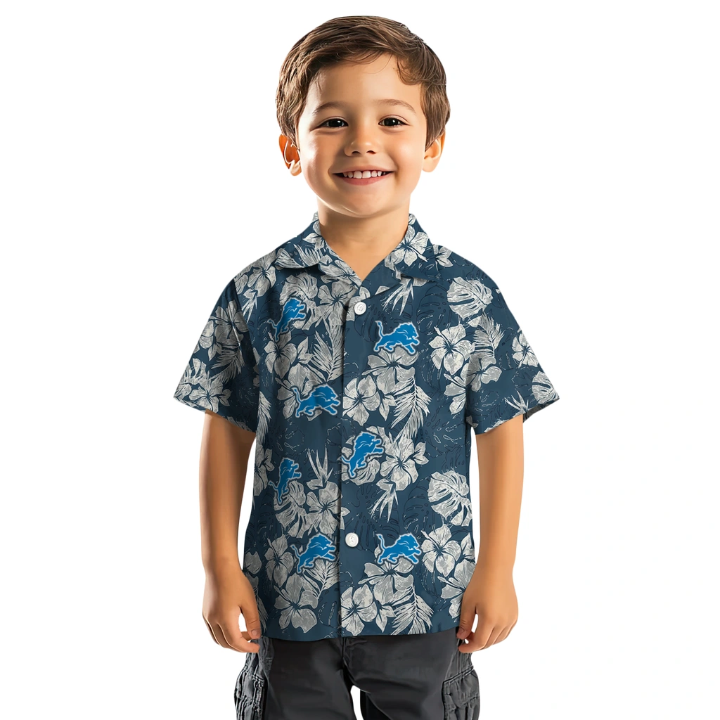 Detroit Lions Hawaiian Shirt - Hibiscus Flowers detroit lions hibiscus flowers navy blue hawaiian shirts top rated