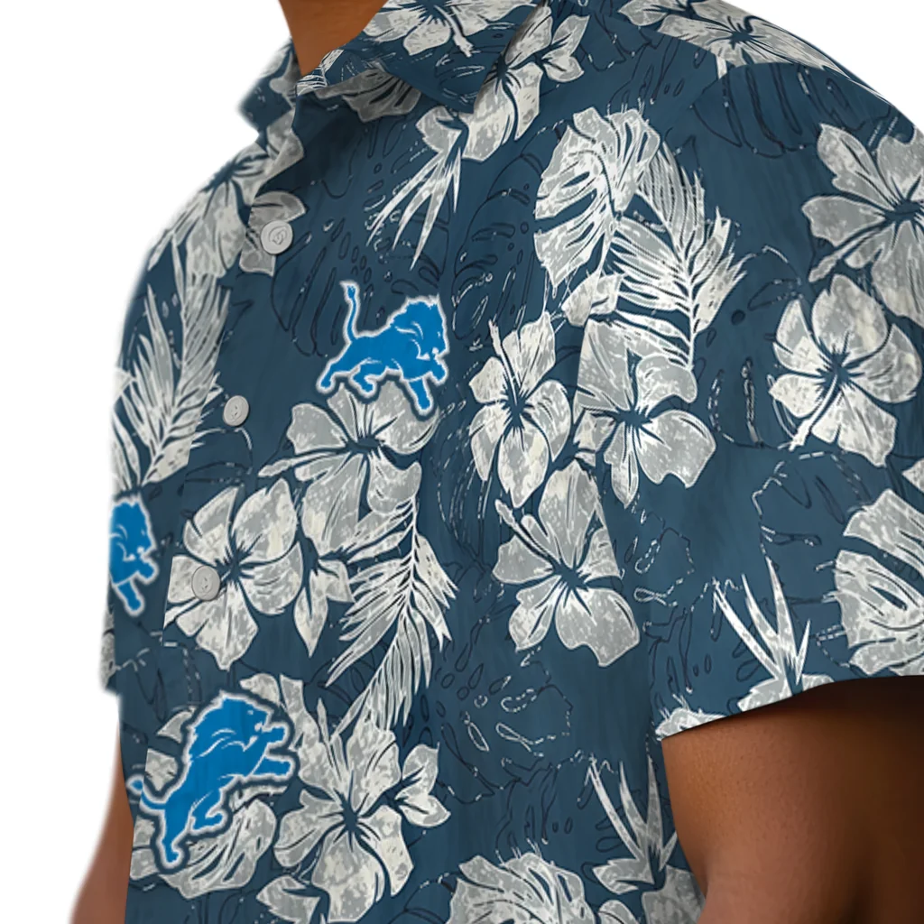 Detroit Lions Hawaiian Shirt - Hibiscus Flowers detroit lions hibiscus flowers navy blue hawaiian shirts trendy