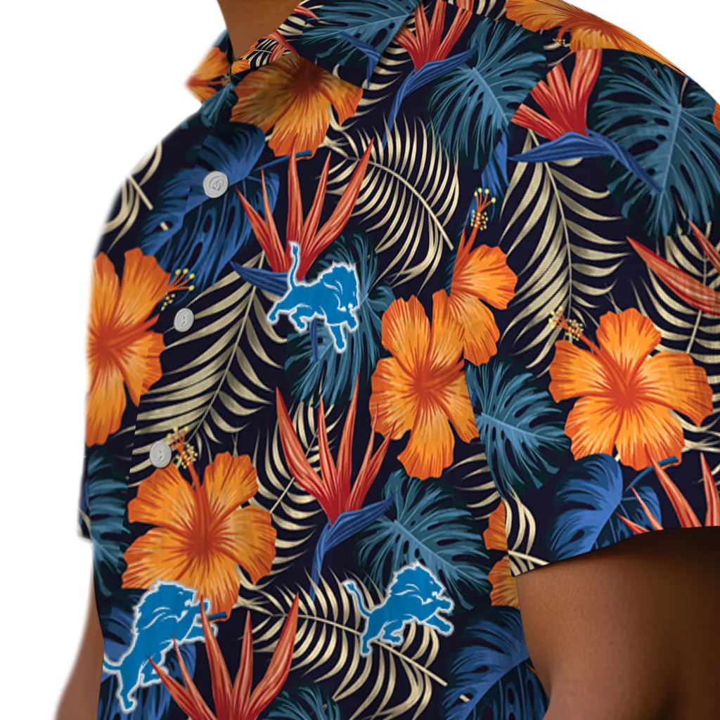 Detroit Lions Hawaiian Shirt - Hibiscus Foliage detroit lions hibiscus foliage hawaiian shirts trendy