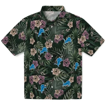detroit lions hibiscus leaves pattern green hawaiian shirts best selling