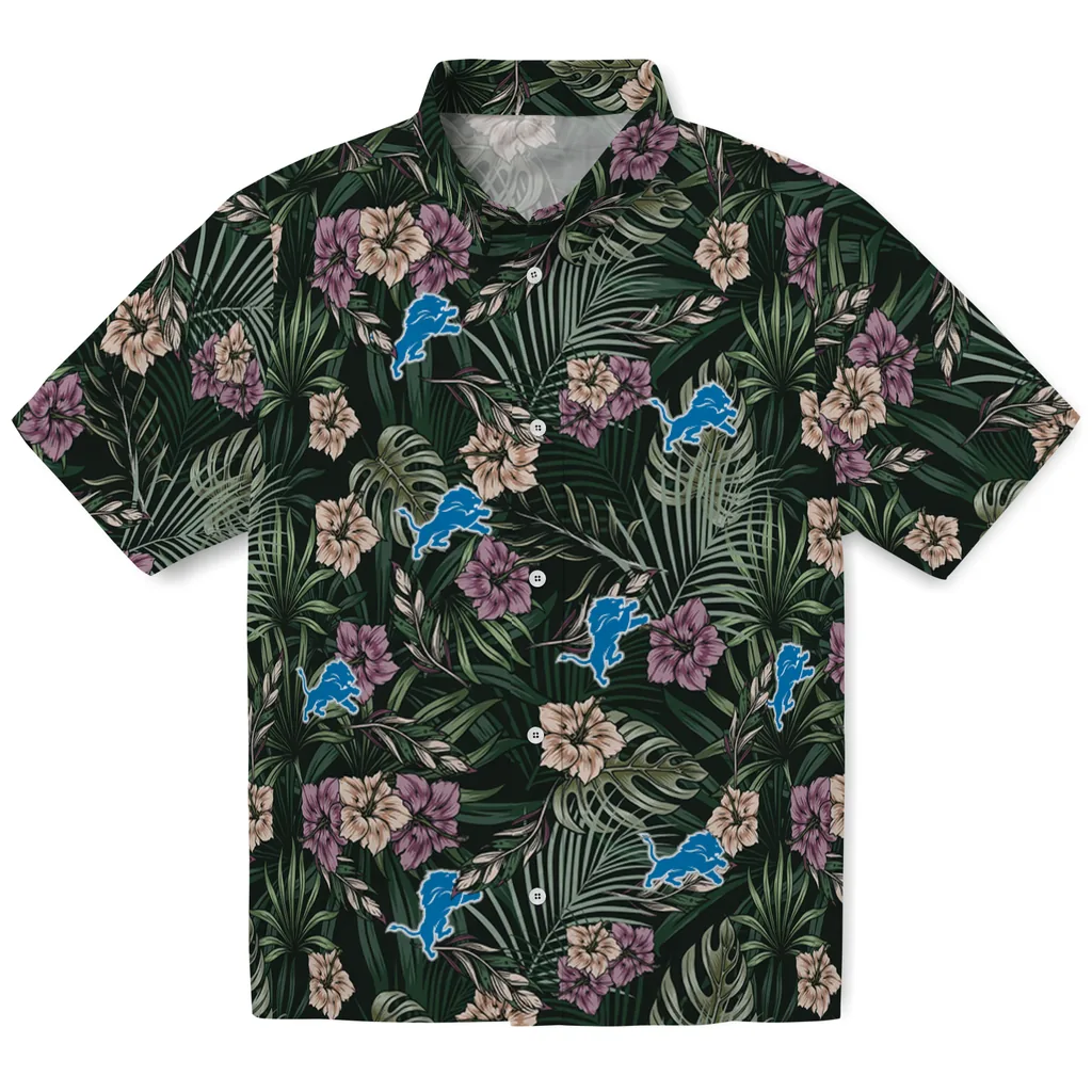 Detroit Lions Hawaiian Shirt - Hibiscus Leaves Pattern detroit lions hibiscus leaves pattern green hawaiian shirts best selling