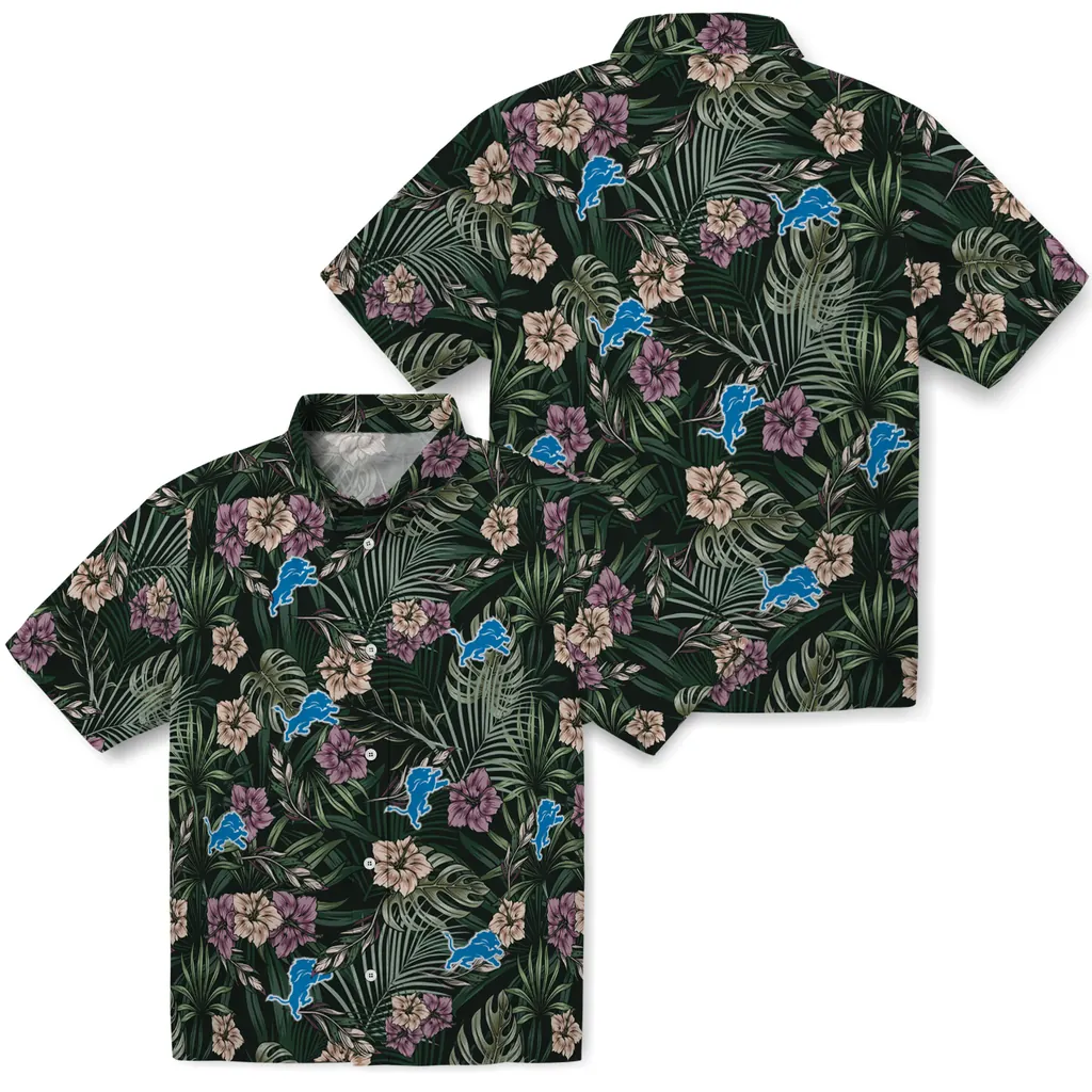 Detroit Lions Hawaiian Shirt - Hibiscus Leaves Pattern detroit lions hibiscus leaves pattern green hawaiian shirts high quality