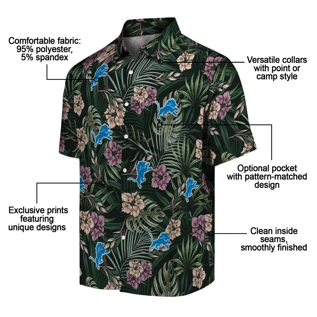 Detroit Lions Hawaiian Shirt - Hibiscus Leaves Pattern detroit lions hibiscus leaves pattern green hawaiian shirts new arrival