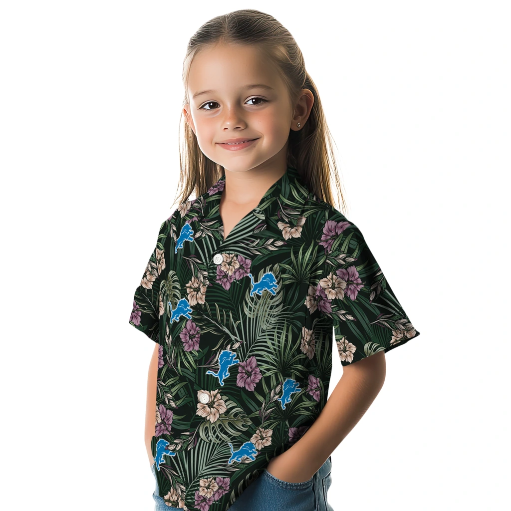 Detroit Lions Hawaiian Shirt - Hibiscus Leaves Pattern detroit lions hibiscus leaves pattern green hawaiian shirts premium grade