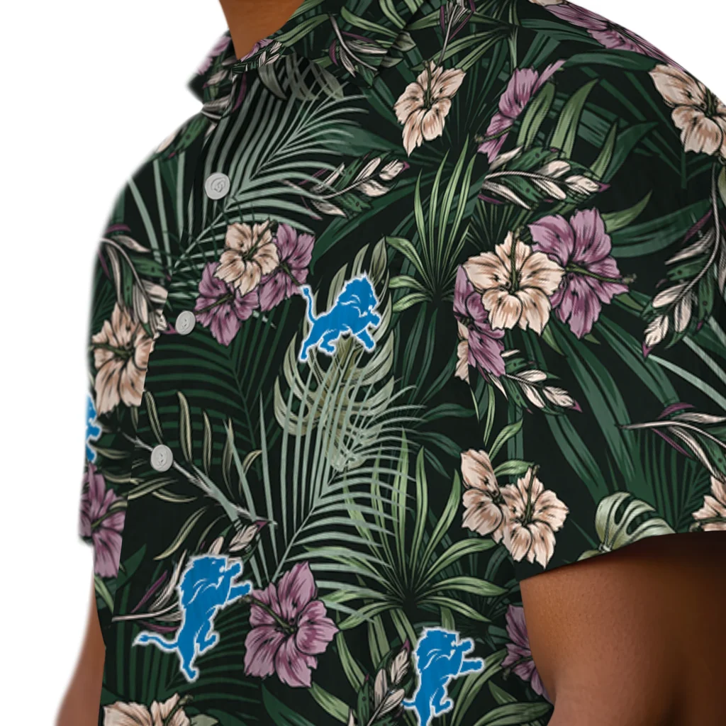 Detroit Lions Hawaiian Shirt - Hibiscus Leaves Pattern detroit lions hibiscus leaves pattern green hawaiian shirts trendy