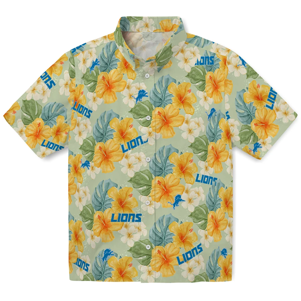 Detroit Lions Hawaiian Shirt - Hibiscus Mood detroit lions hibiscus mood pale lime yellow hawaiian shirts best selling