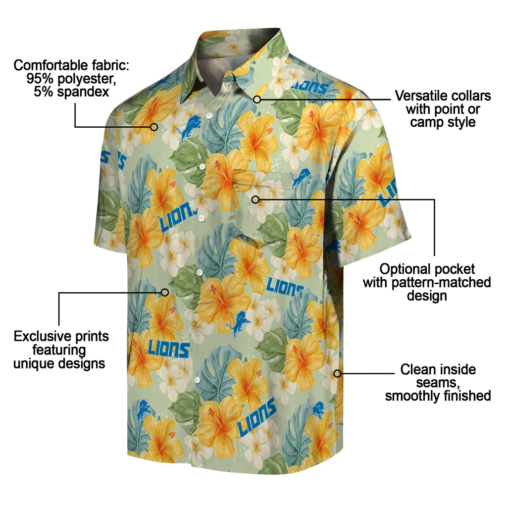 Detroit Lions Hawaiian Shirt - Hibiscus Mood detroit lions hibiscus mood pale lime yellow hawaiian shirts new arrival