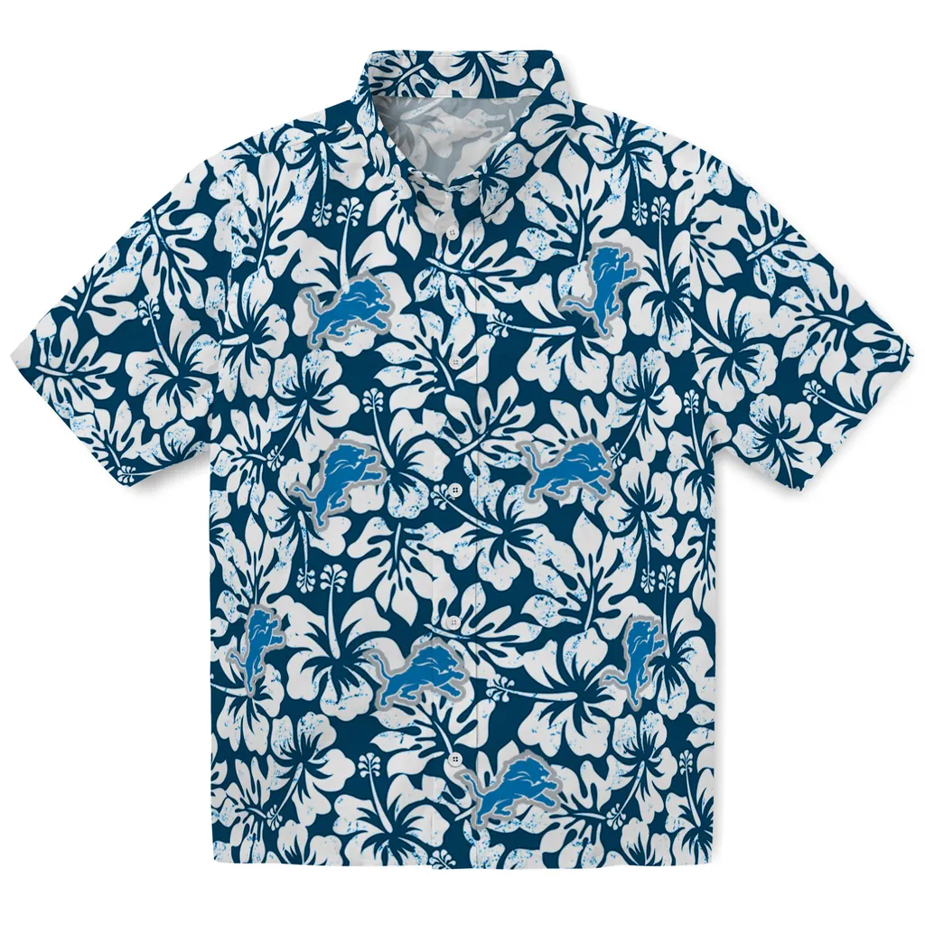 Detroit Lions Hawaiian Shirt - Hibiscus Motif detroit lions hibiscus motif blue white hawaiian shirts best selling