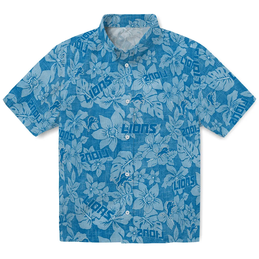 Detroit Lions Hawaiian Shirt - Hibiscus Oasis detroit lions hibiscus oasis blue hawaiian shirts best selling