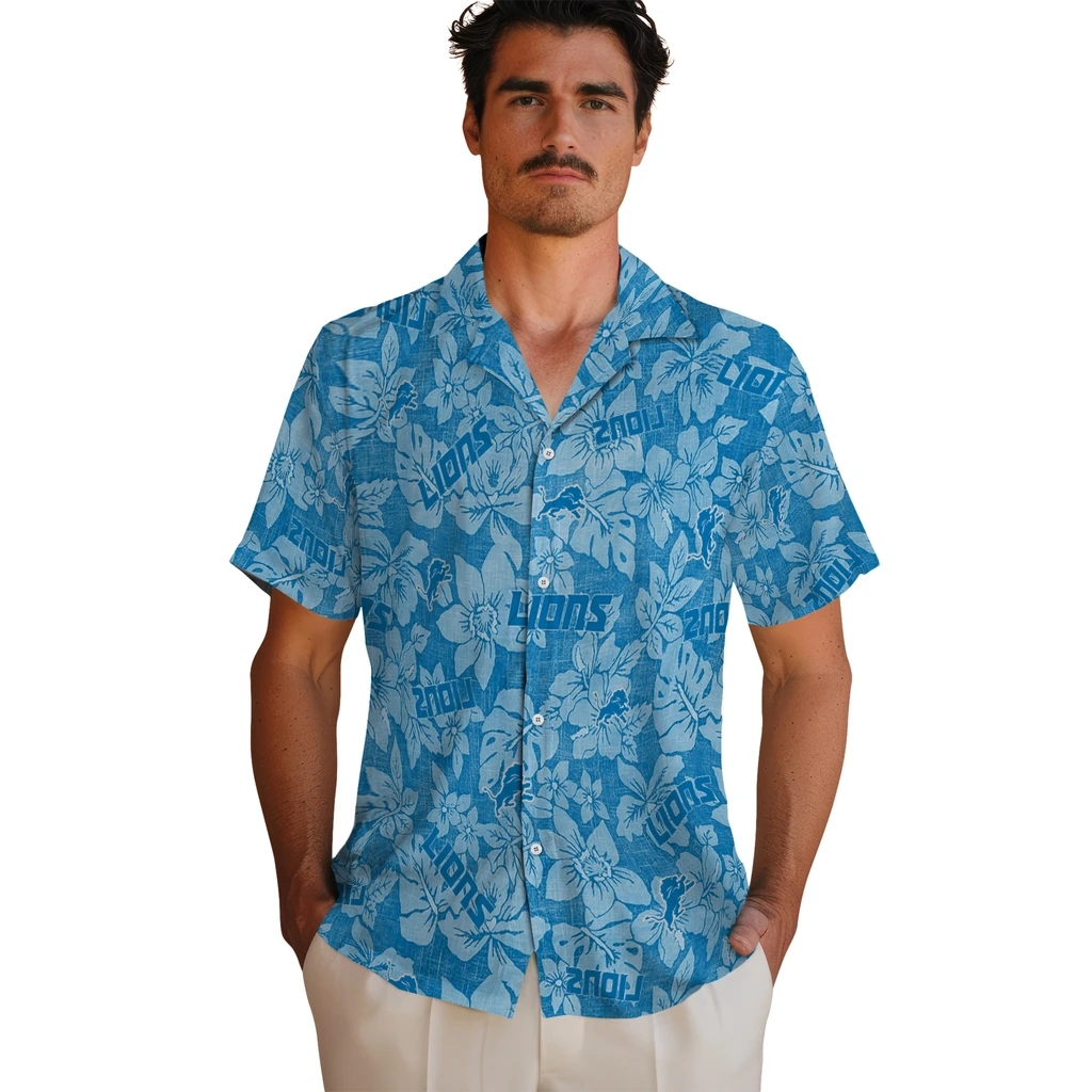 Detroit Lions Hawaiian Shirt - Hibiscus Oasis detroit lions hibiscus oasis blue hawaiian shirts fashion forward