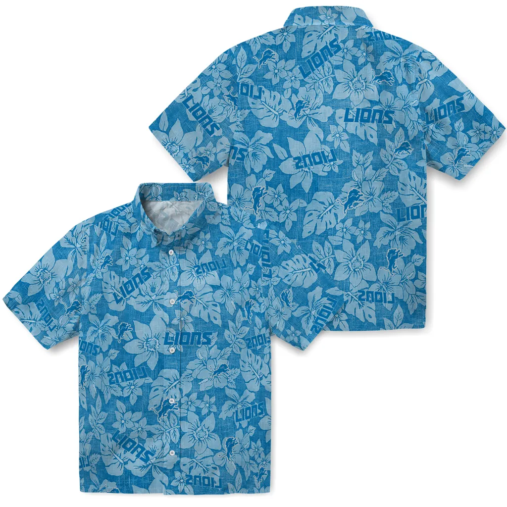 Detroit Lions Hawaiian Shirt - Hibiscus Oasis detroit lions hibiscus oasis blue hawaiian shirts high quality