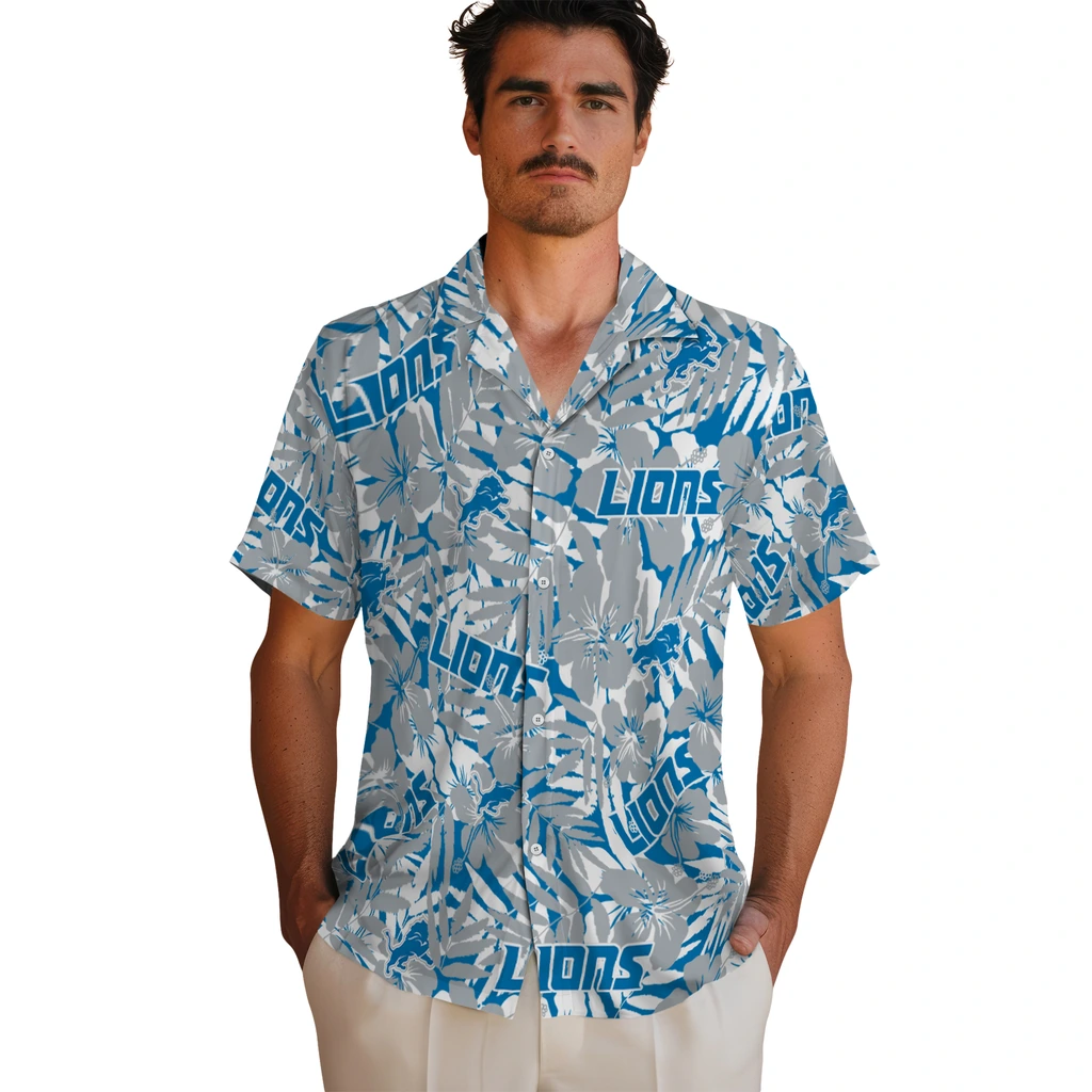 Detroit Lions Hawaiian Shirt - Hibiscus Overlay detroit lions hibiscus overlay hawaiian shirts fashion forward