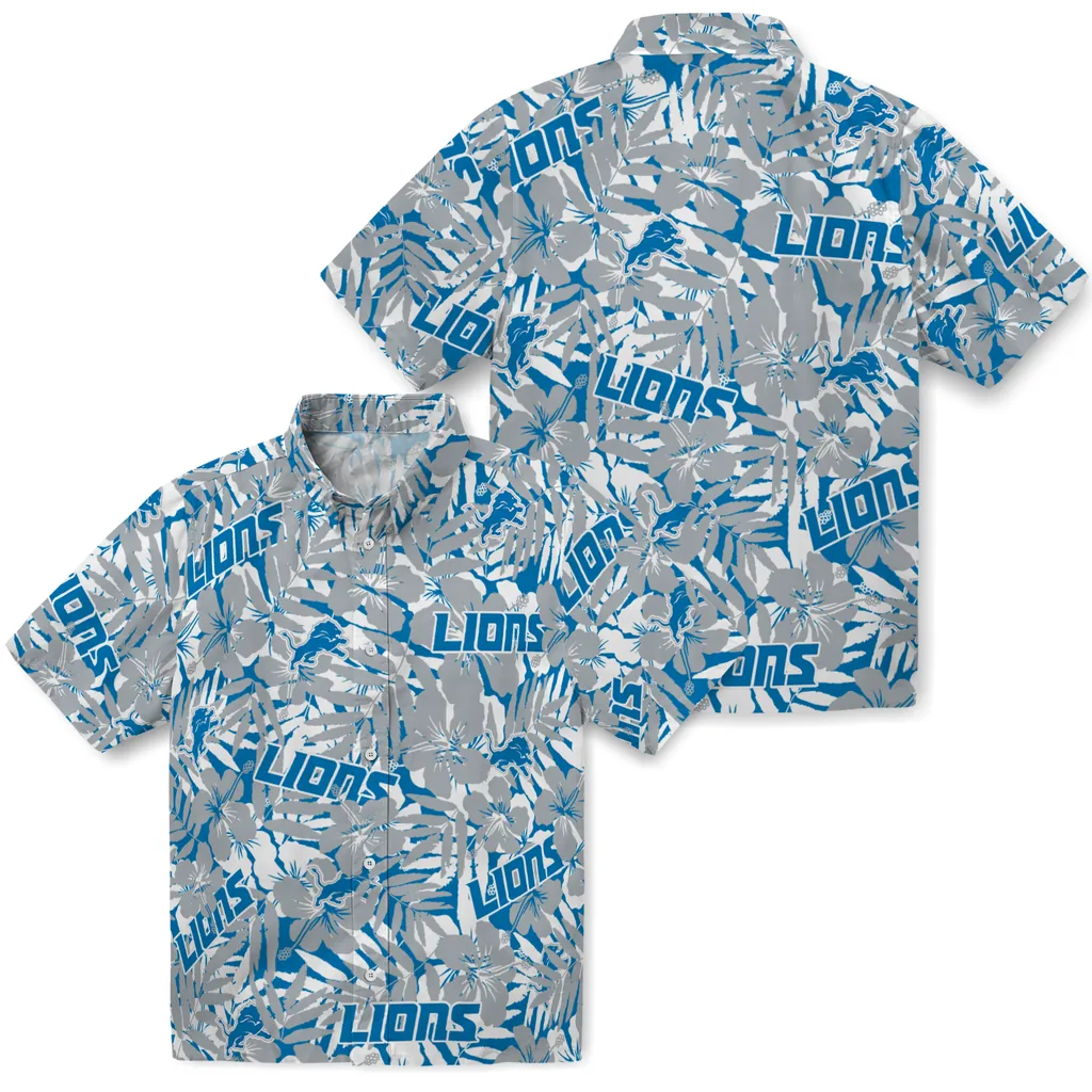 Detroit Lions Hawaiian Shirt - Hibiscus Overlay detroit lions hibiscus overlay hawaiian shirts high quality
