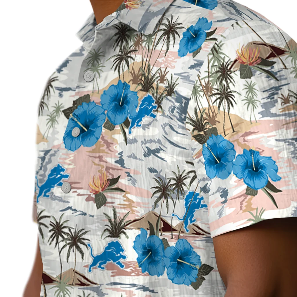 Detroit Lions Hawaiian Shirt - Hibiscus Seaside detroit lions hibiscus seaside white hawaiian shirts trendy