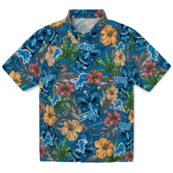 detroit lions tiki jungle blue hawaiian shirts best selling