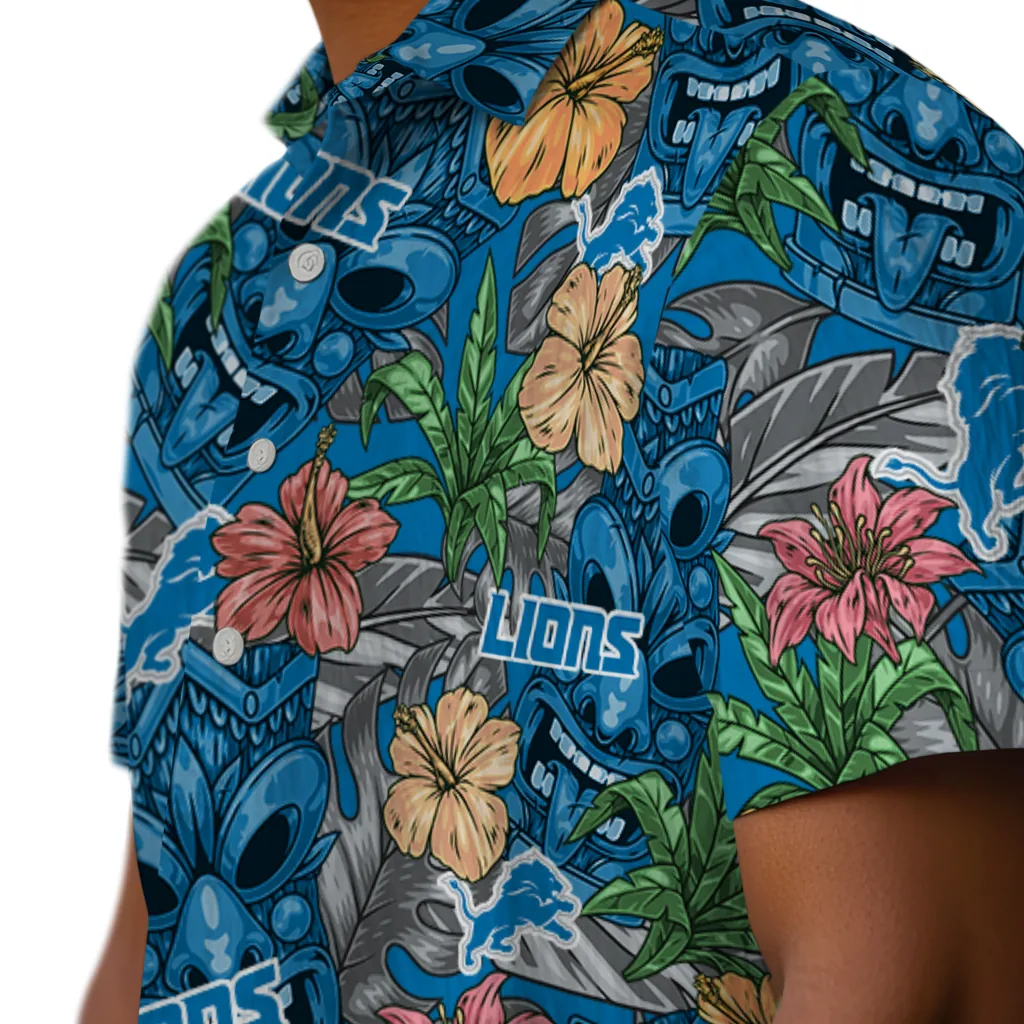 Detroit Lions Hawaiian Shirt - Hibiscus Tiki Jungle detroit lions tiki jungle blue hawaiian shirts trendy