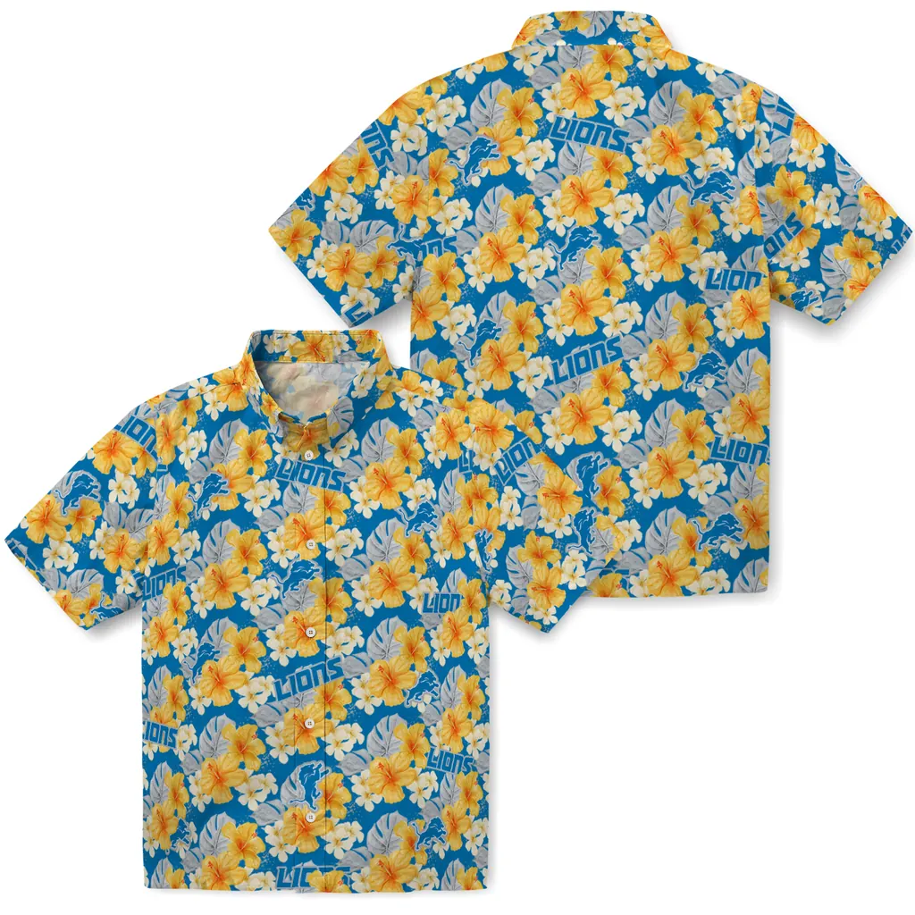 Detroit Lions Hawaiian Shirt - Hibiscus Tropics detroit lions hibiscus tropics blue yellow hawaiian shirts high quality