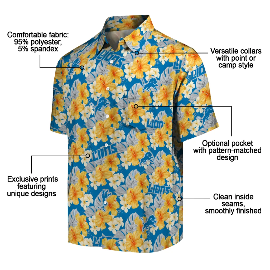 Detroit Lions Hawaiian Shirt - Hibiscus Tropics detroit lions hibiscus tropics blue yellow hawaiian shirts new arrival