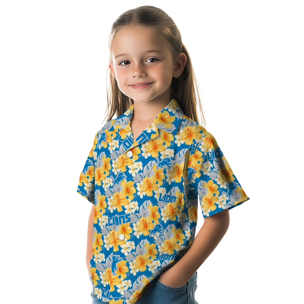 Detroit Lions Hawaiian Shirt - Hibiscus Tropics detroit lions hibiscus tropics blue yellow hawaiian shirts premium grade