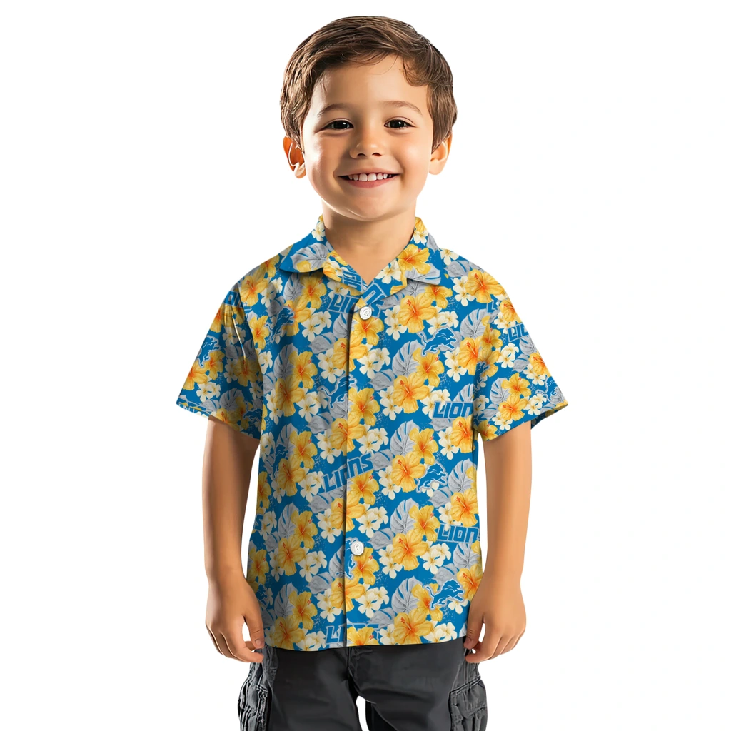 Detroit Lions Hawaiian Shirt - Hibiscus Tropics detroit lions hibiscus tropics blue yellow hawaiian shirts top rated