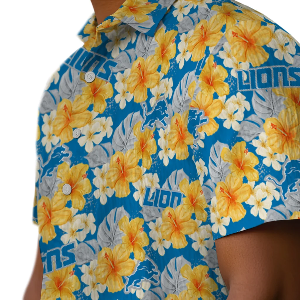 Detroit Lions Hawaiian Shirt - Hibiscus Tropics detroit lions hibiscus tropics blue yellow hawaiian shirts trendy