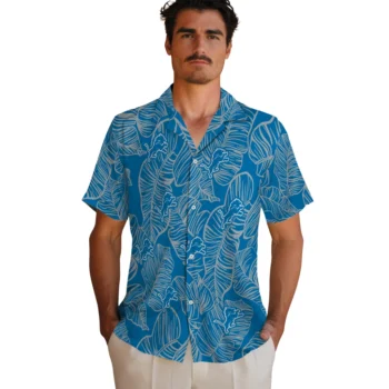 detroit lions leaf outline blue hawaiian shirts fashion forward