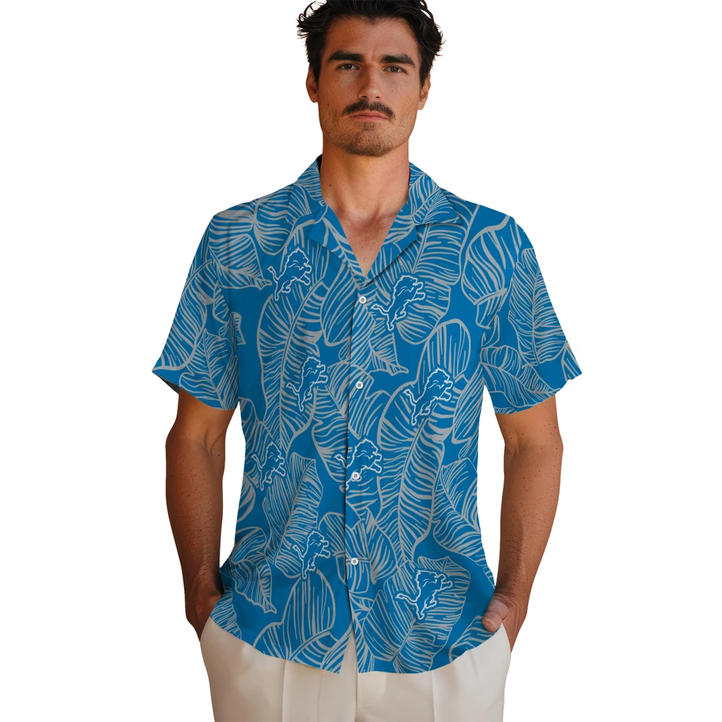 Detroit Lions Hawaiian Shirt - Leaf Outline detroit lions leaf outline blue hawaiian shirts fashion forward