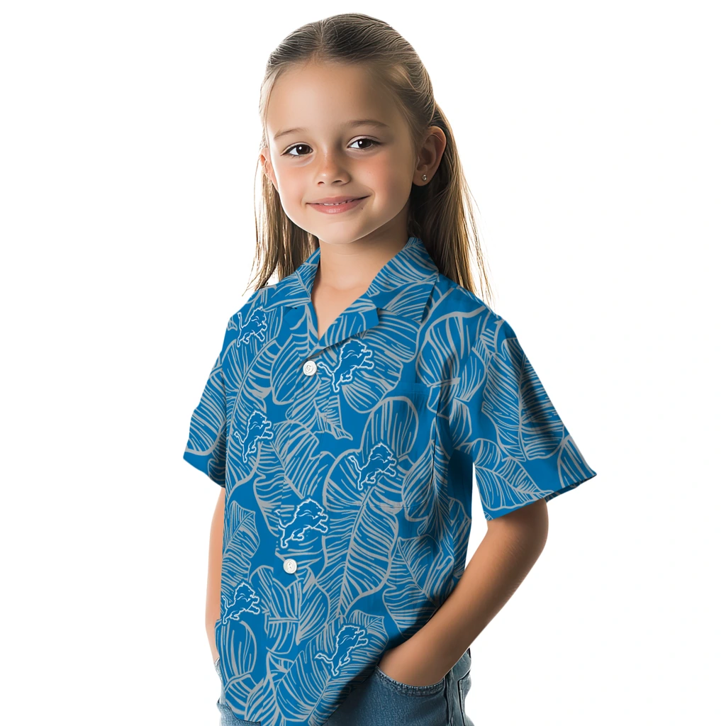 Detroit Lions Hawaiian Shirt - Leaf Outline detroit lions leaf outline blue hawaiian shirts premium grade