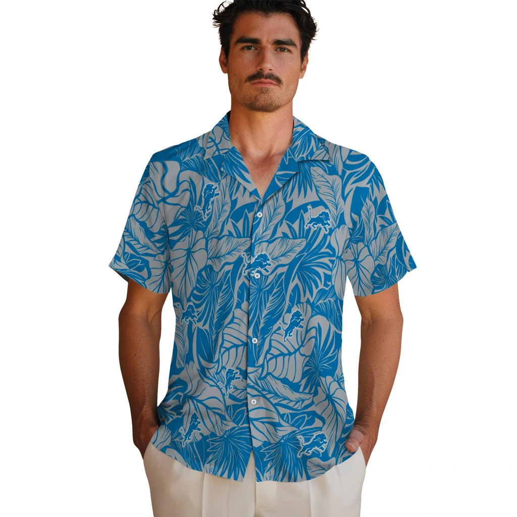 Detroit Lions Hawaiian Shirt - Monstera Layer detroit lions monstera layer blue hawaiian shirts fashion forward