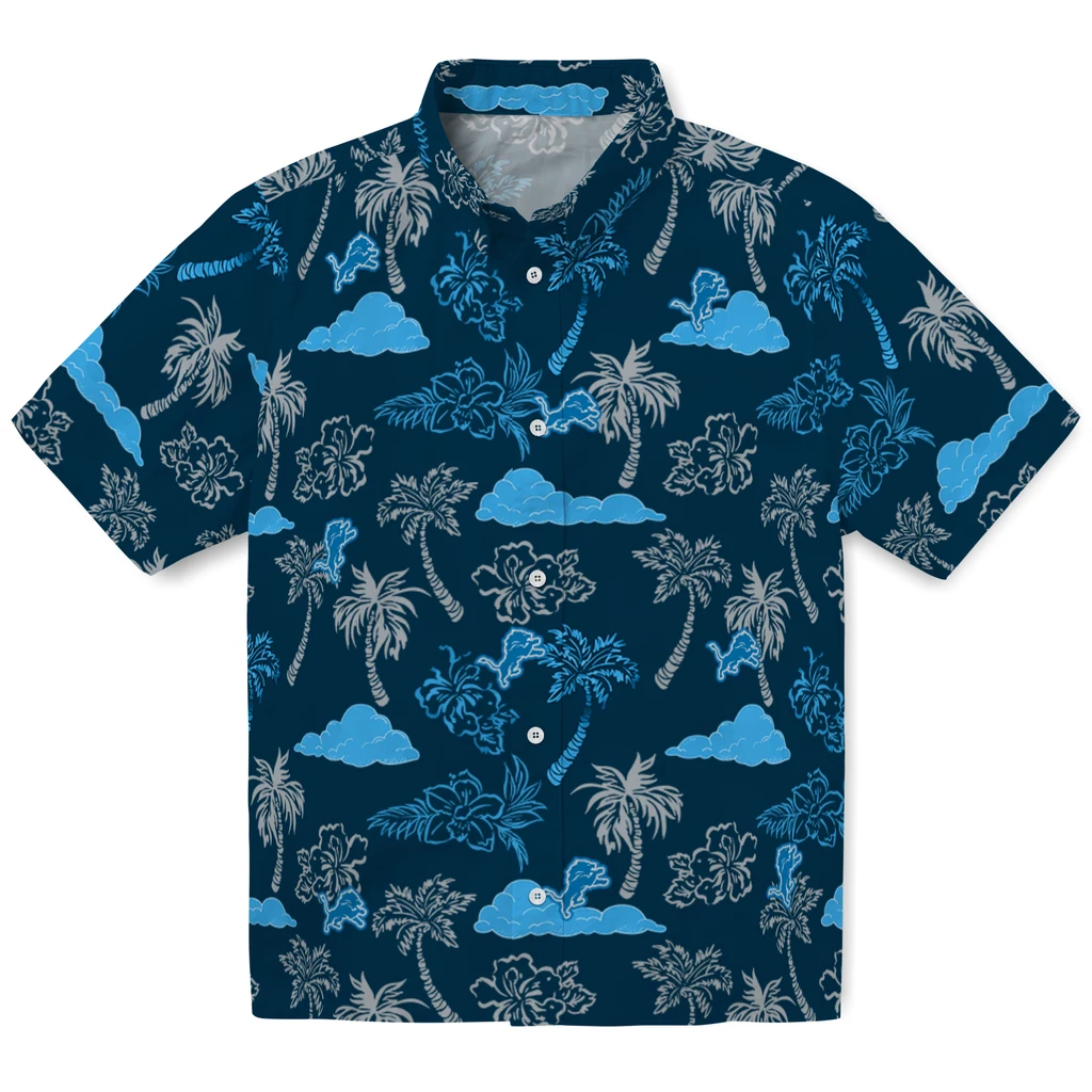 Detroit Lions Hawaiian Shirt - Palm And Clouds detroit lions palm and clouds blue hawaiian shirts best selling