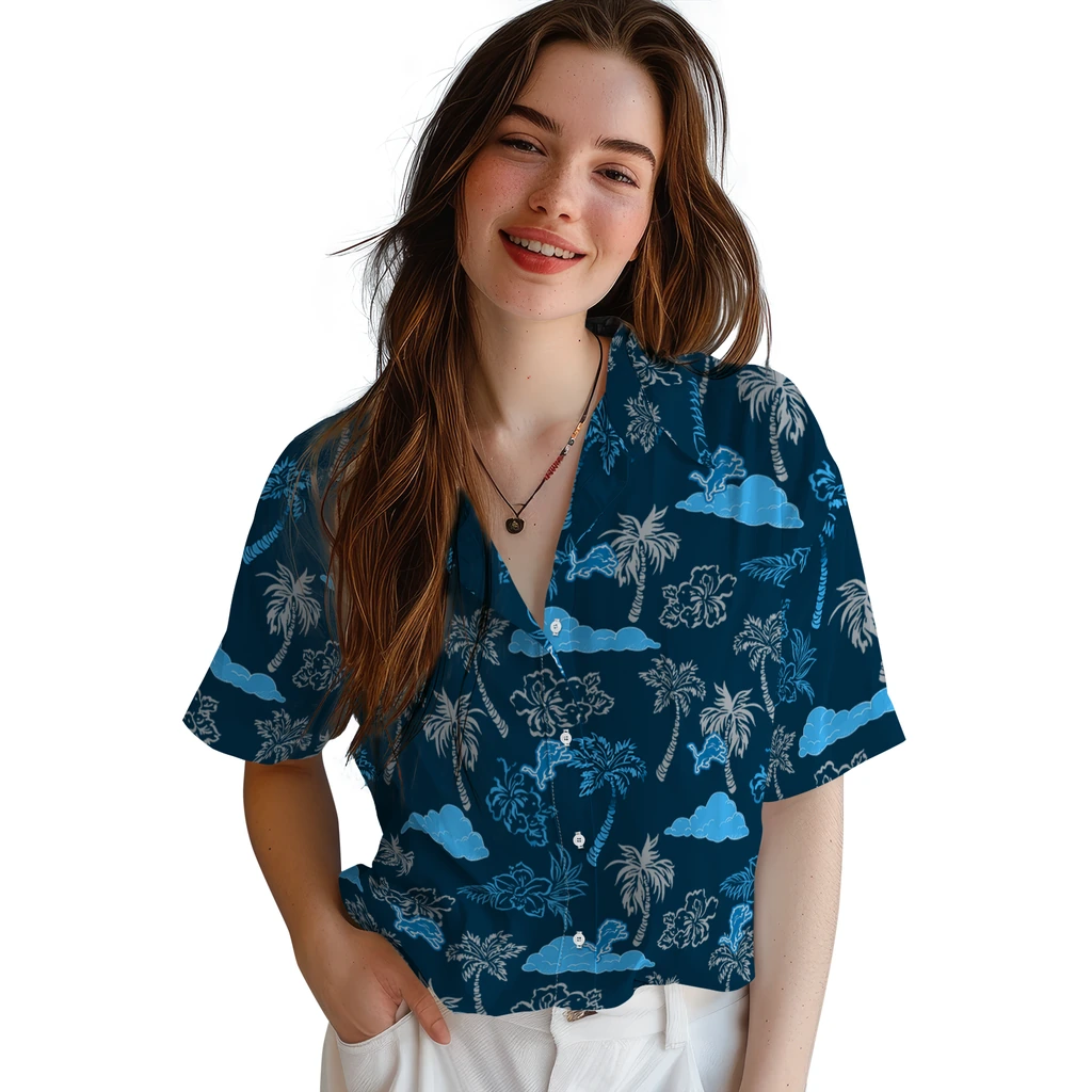Detroit Lions Hawaiian Shirt - Palm And Clouds detroit lions palm and clouds blue hawaiian shirts latest model