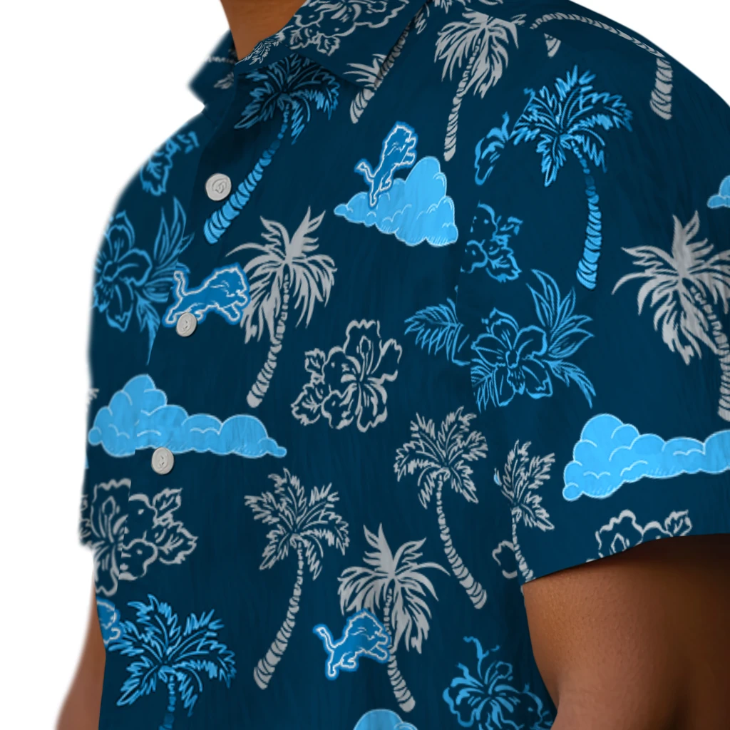 Detroit Lions Hawaiian Shirt - Palm And Clouds detroit lions palm and clouds blue hawaiian shirts trendy