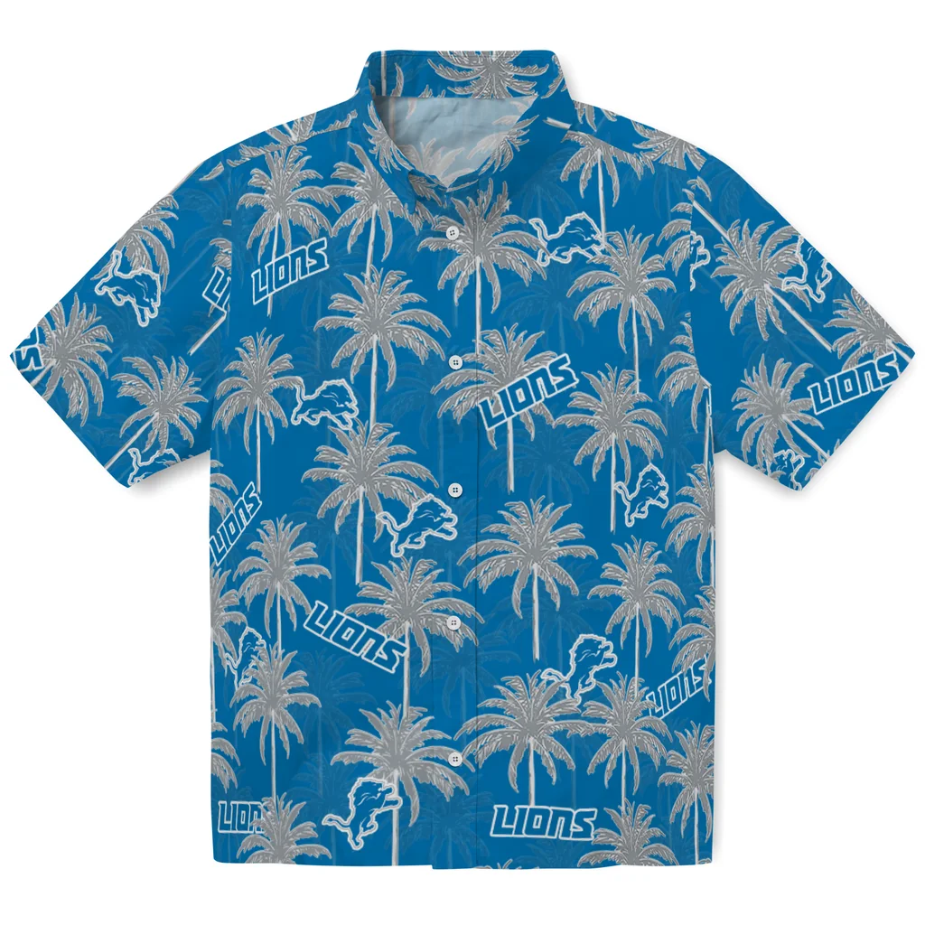 Detroit Lions Hawaiian Shirt - Palm Tree Motif detroit lions palm grove blue hawaiian shirts best selling